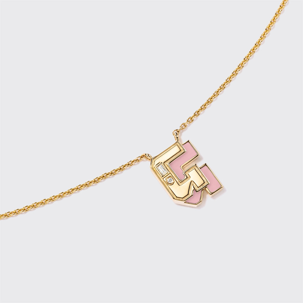 PINK OPAL YELLOW GOLD MINI LETTER NECKLACE