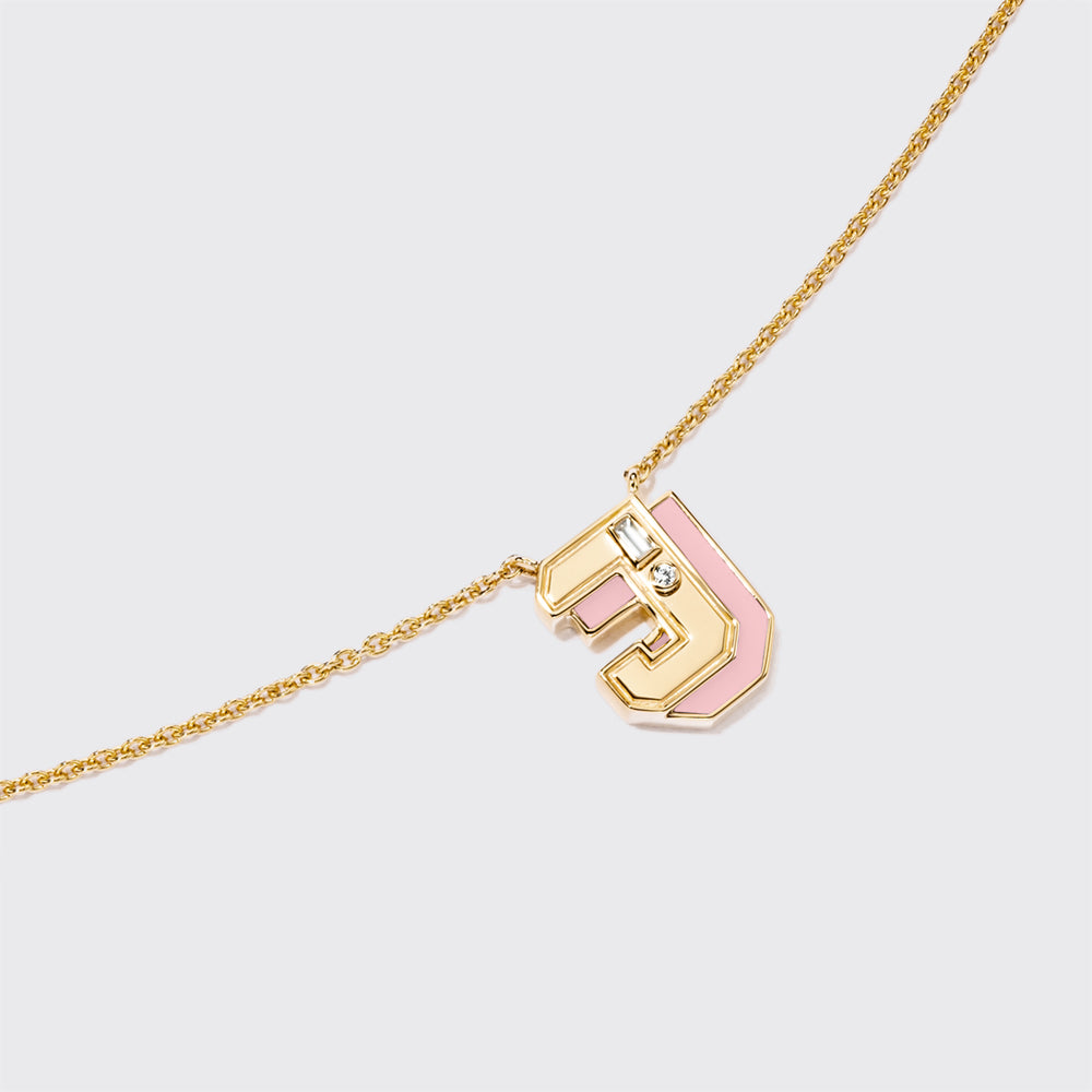 PINK OPAL YELLOW GOLD MINI LETTER NECKLACE