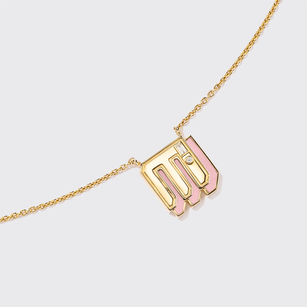 PINK OPAL YELLOW GOLD MINI LETTER NECKLACE