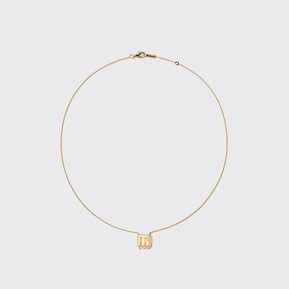 PINK OPAL YELLOW GOLD MINI LETTER NECKLACE