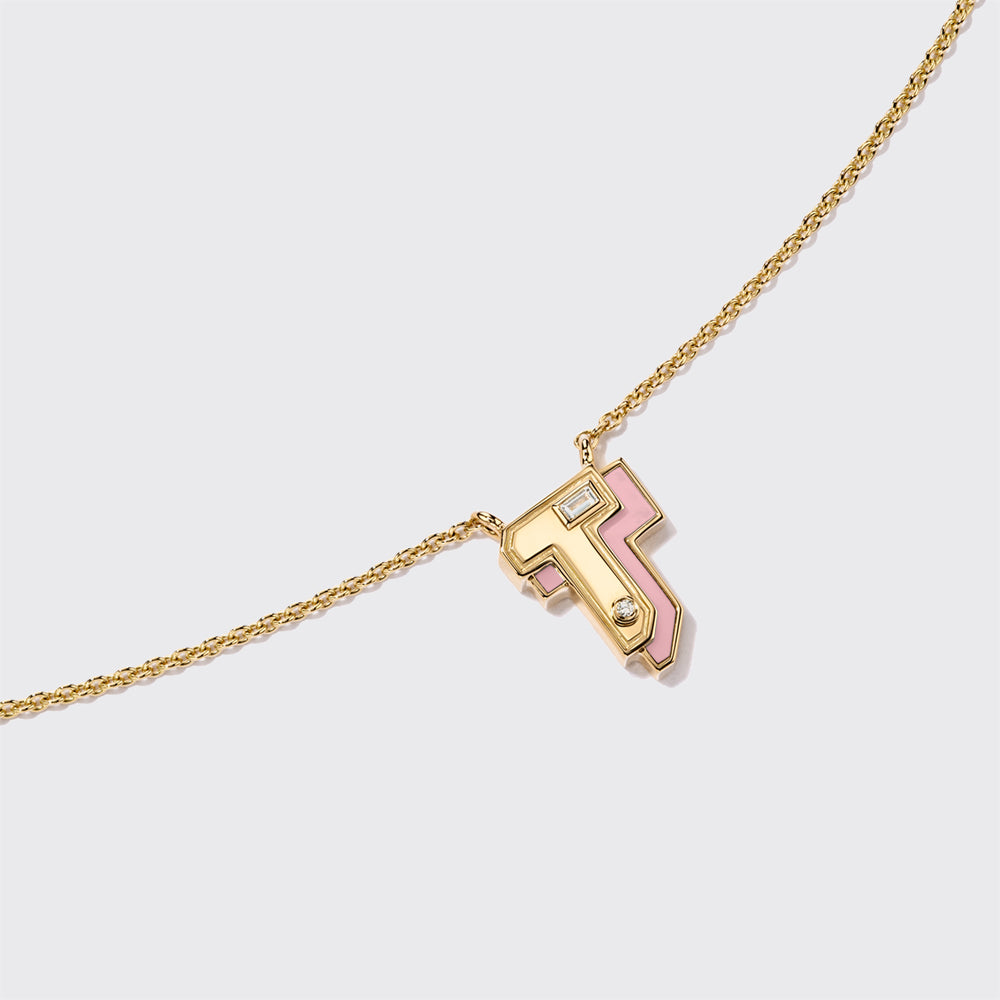 PINK OPAL YELLOW GOLD MINI LETTER NECKLACE