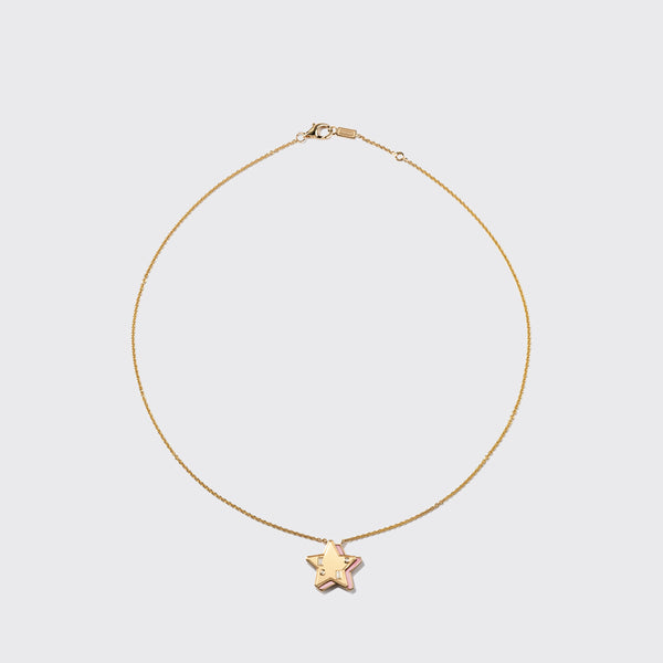 PINK OPAL YELLOW GOLD STAR NECKLACE