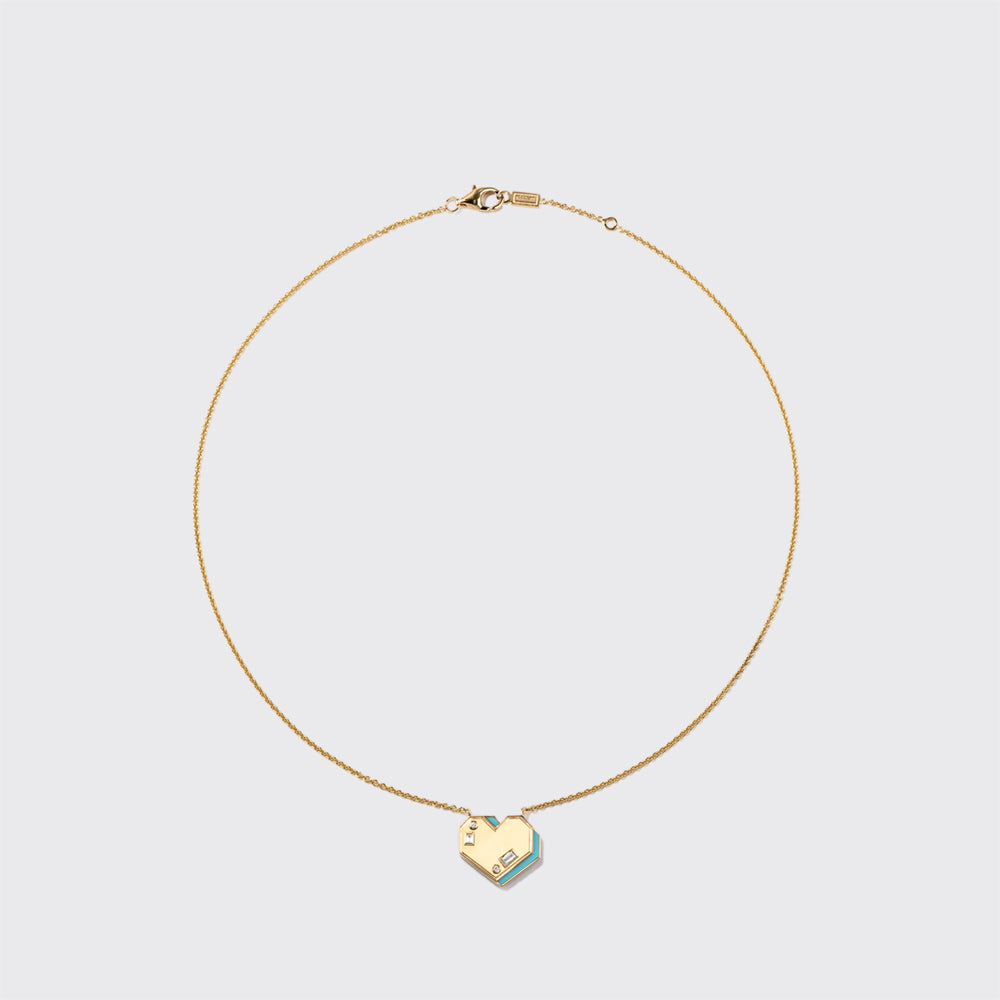 TURQUOISE YELLOW GOLD HEART NECKLACE