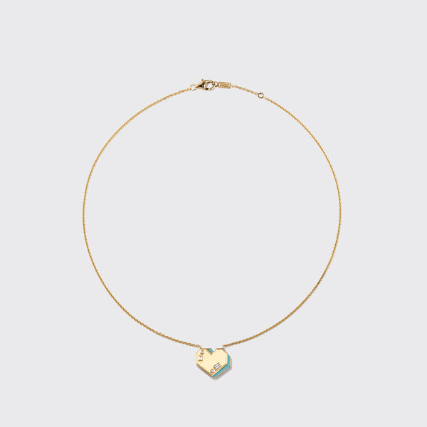 TURQUOISE YELLOW GOLD HEART NECKLACE