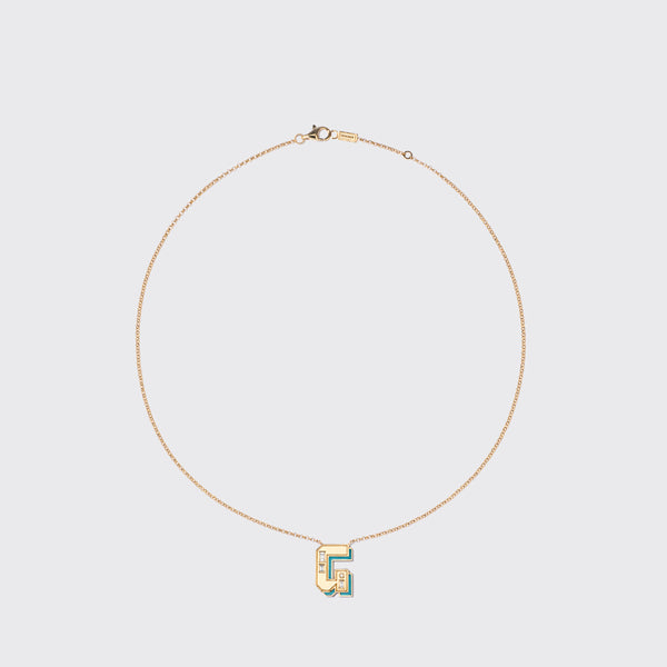 TURQUOISE YELLOW GOLD LETTER NECKLACE
