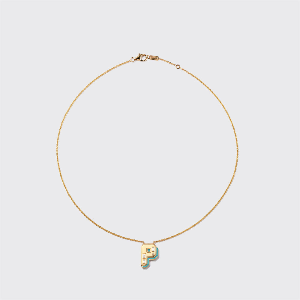 TURQUOISE YELLOW GOLD LETTER NECKLACE