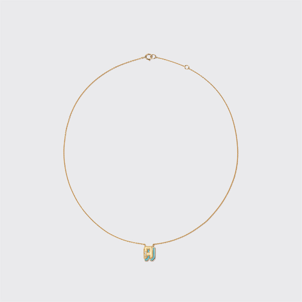 TURQUOISE YELLOW GOLD MINI LETTER NECKLACE