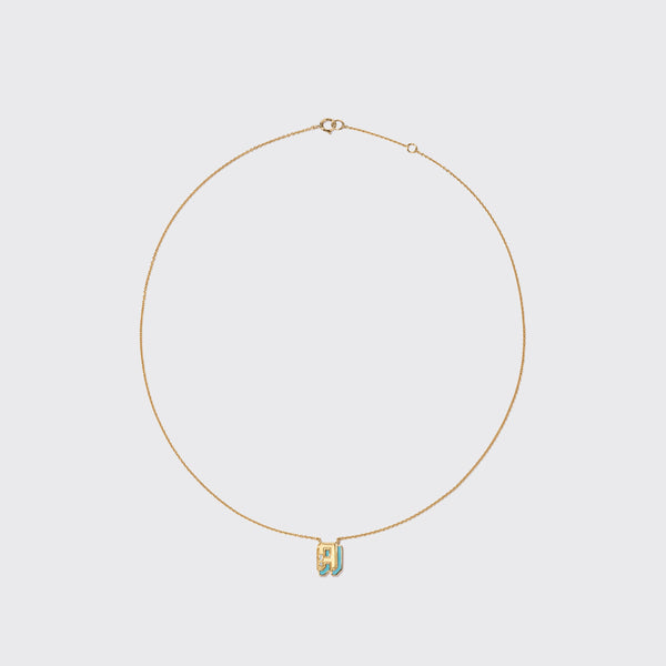 TURQUOISE YELLOW GOLD MINI LETTER NECKLACE