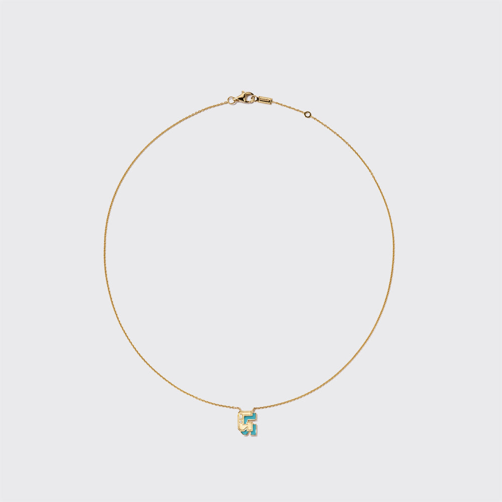 TURQUOISE YELLOW GOLD MINI LETTER NECKLACE