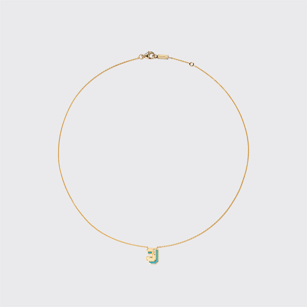 TURQUOISE YELLOW GOLD MINI LETTER NECKLACE