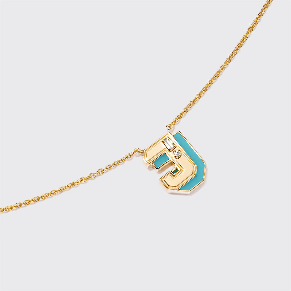 TURQUOISE YELLOW GOLD MINI LETTER NECKLACE