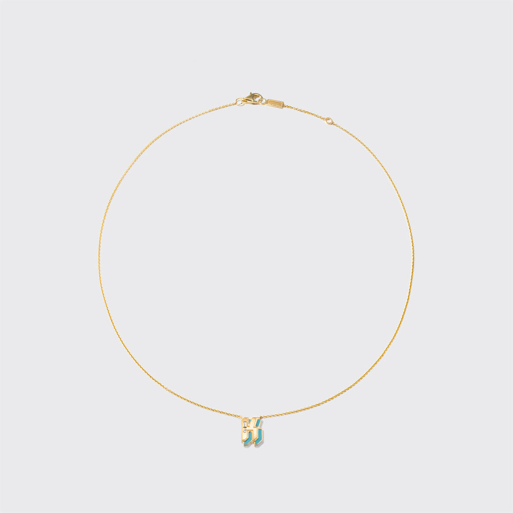 TURQUOISE YELLOW GOLD MINI LETTER NECKLACE