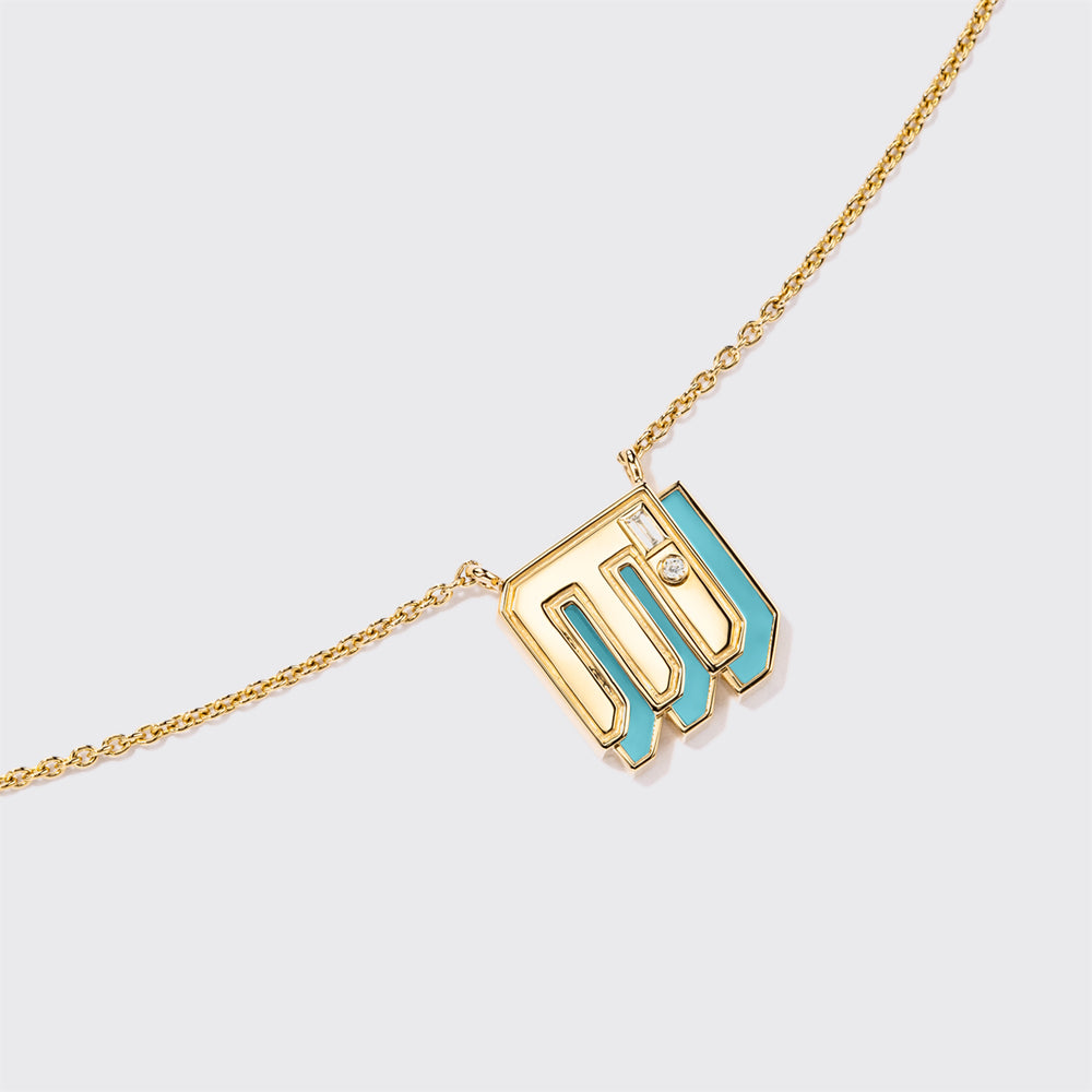 TURQUOISE YELLOW GOLD MINI LETTER NECKLACE
