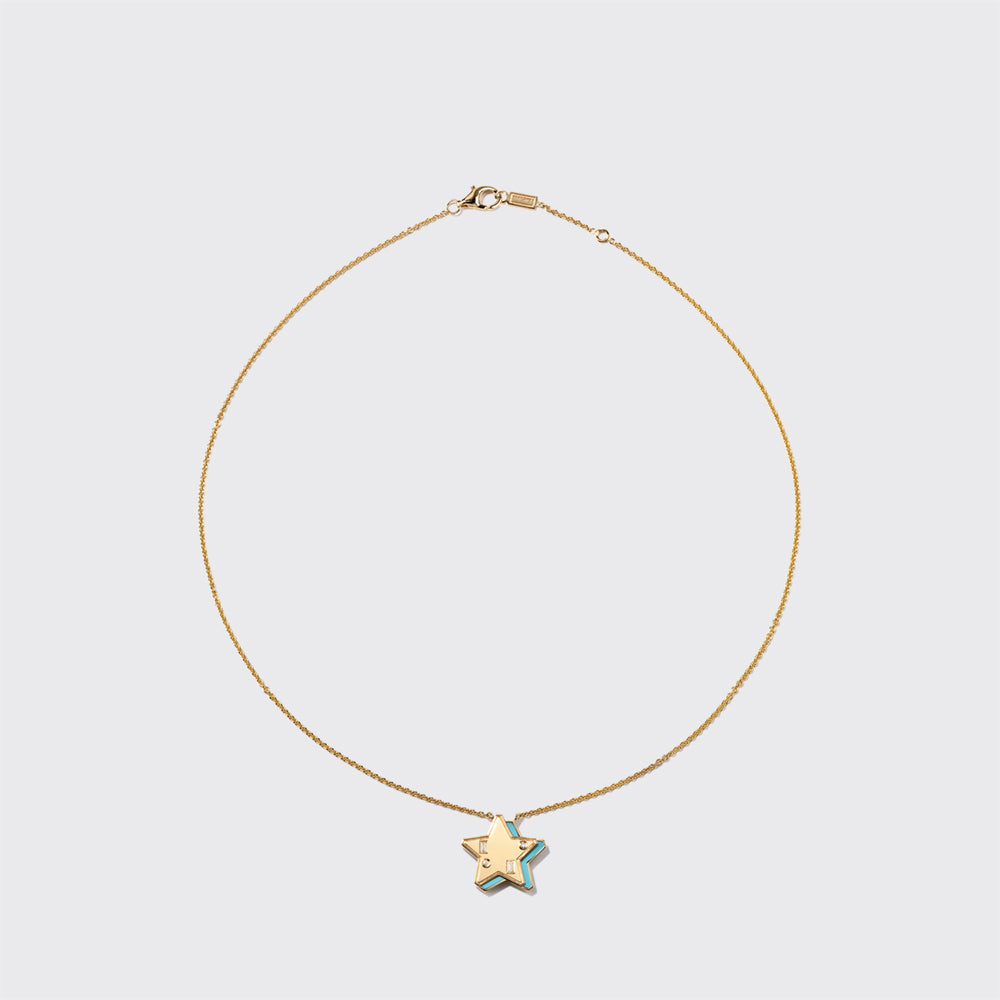 TURQUOISE YELLOW GOLD STAR NECKLACE