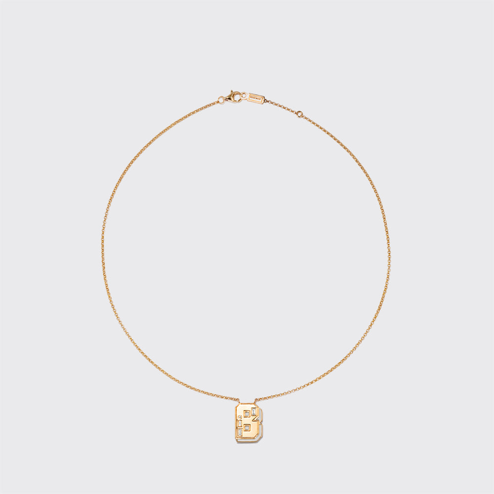 WHITE MOTHER OF PEARL YELLOW GOLD LETTER NECKLACE