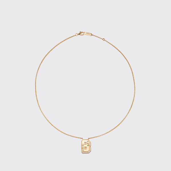 WHITE MOTHER OF PEARL YELLOW GOLD LETTER NECKLACE