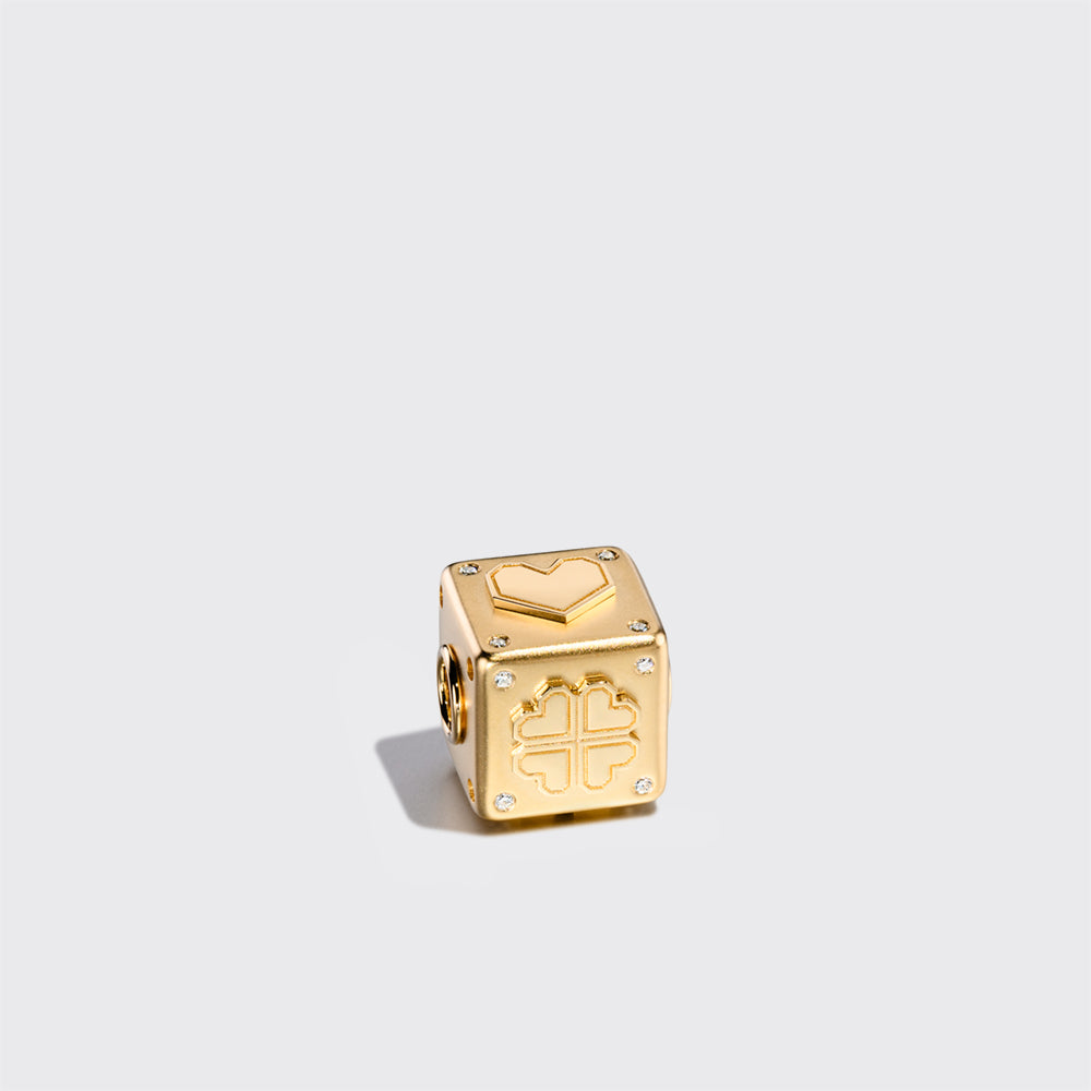 BRUSHED YELLOW GOLD DICE DIAMOND BANGERS CHARM