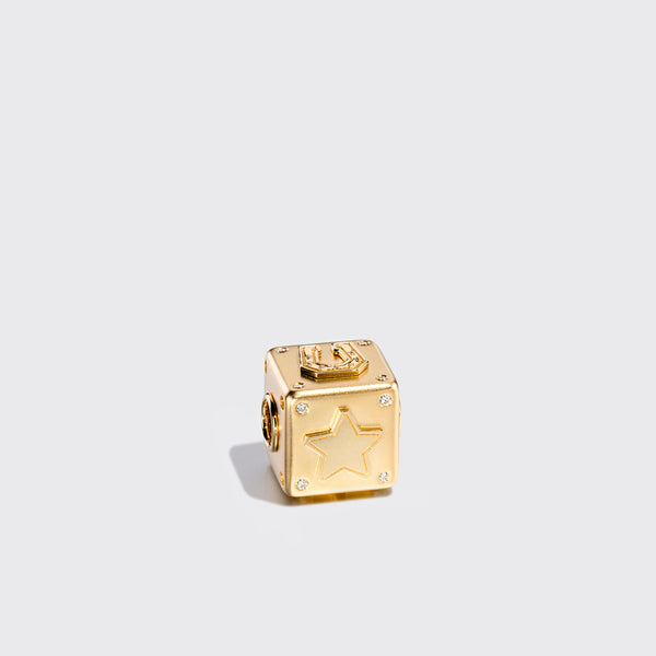 BRUSHED YELLOW GOLD DICE DIAMOND BANGERS CHARM