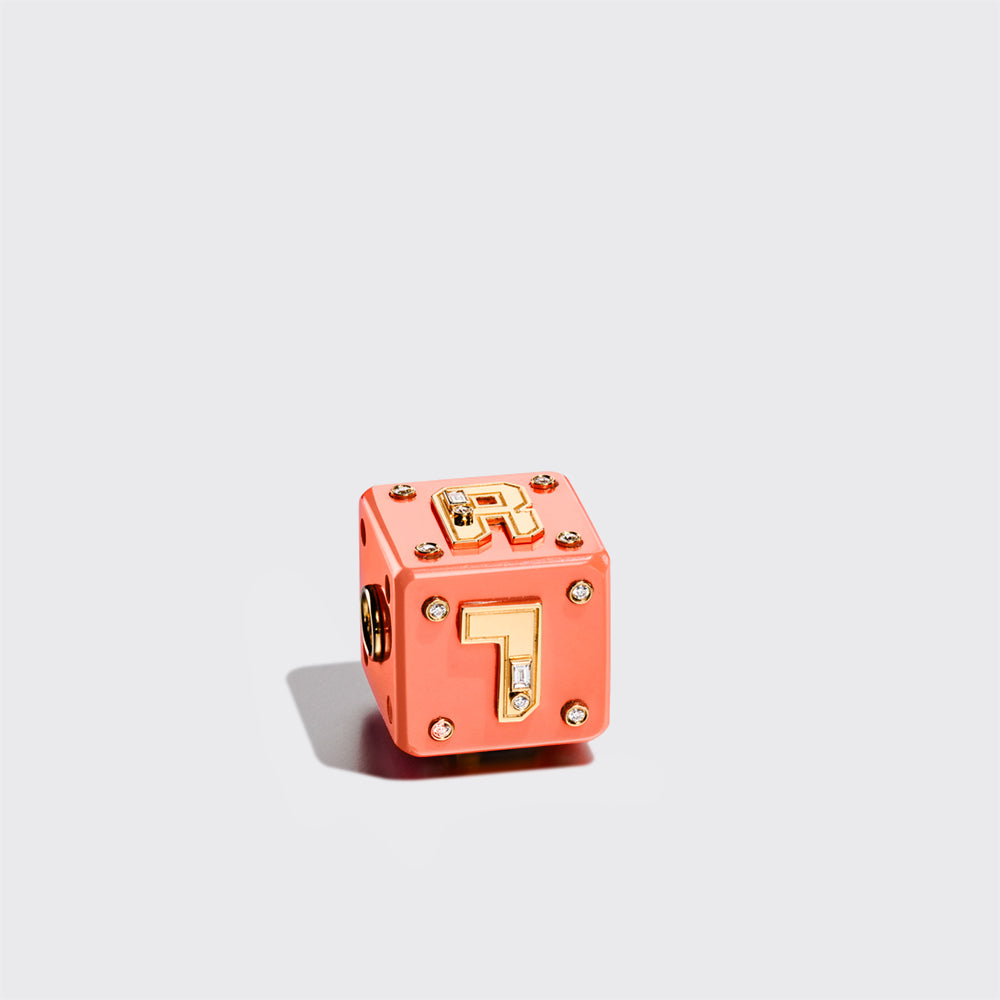 JUMBO CORAL LETTER/NUMBER DICE DIAMOND BANGERS CHARM