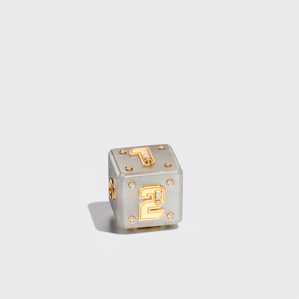 JUMBO MOONSTONE LETTER/NUMBER DICE DIAMOND BANGERS CHARM