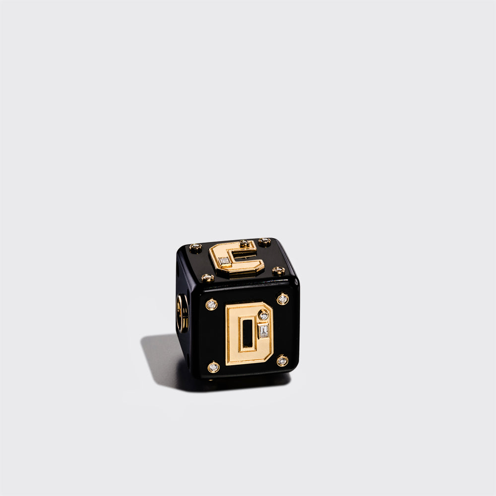 JUMBO ONYX LETTER/NUMBER DICE DIAMOND BANGERS CHARM