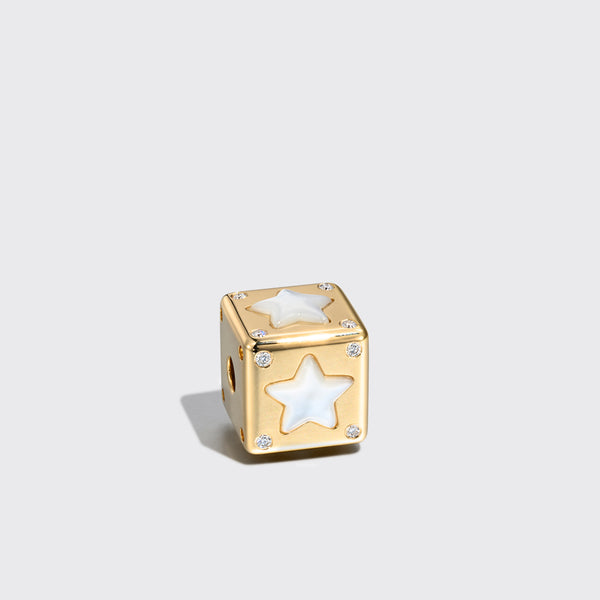JUMBO WHITE MOTHER OF PEARL STAR DICE DIAMOND BANGERS CHARM