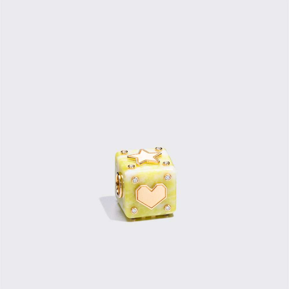 YELLOW GREEN STONE LETTER/NUMBER DICE DIAMOND BANGERS CHARM