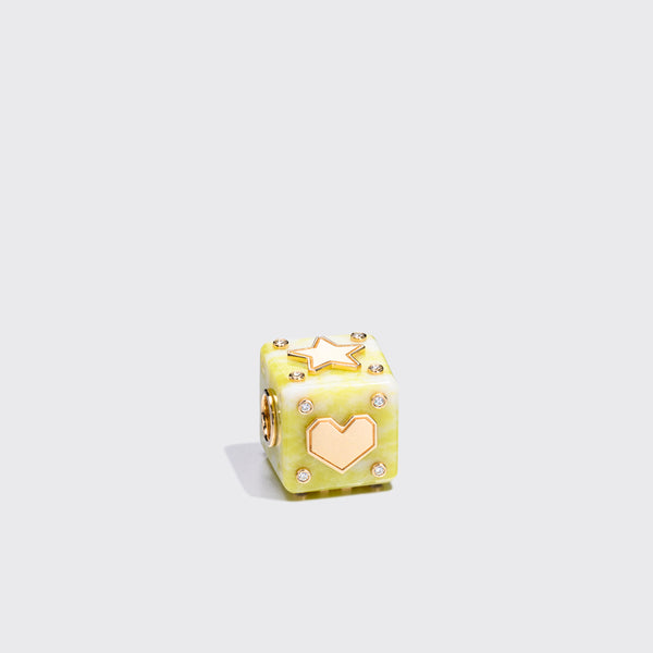 YELLOW GREEN STONE LETTER/NUMBER DICE DIAMOND BANGERS CHARM