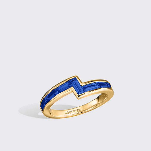 YELLOW GOLD BLUE SAPPHIRE ARCADE STACKABLE RING