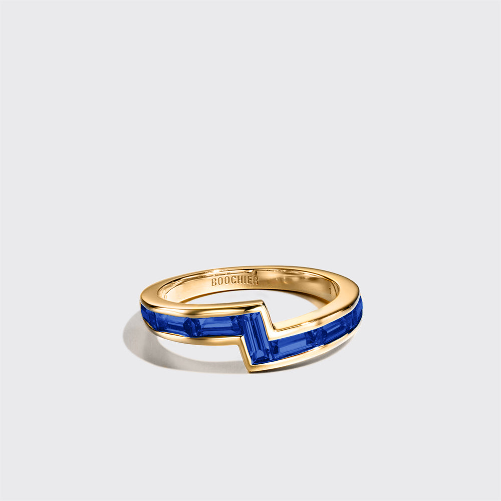 YELLOW GOLD BLUE SAPPHIRE ARCADE STACKABLE RING