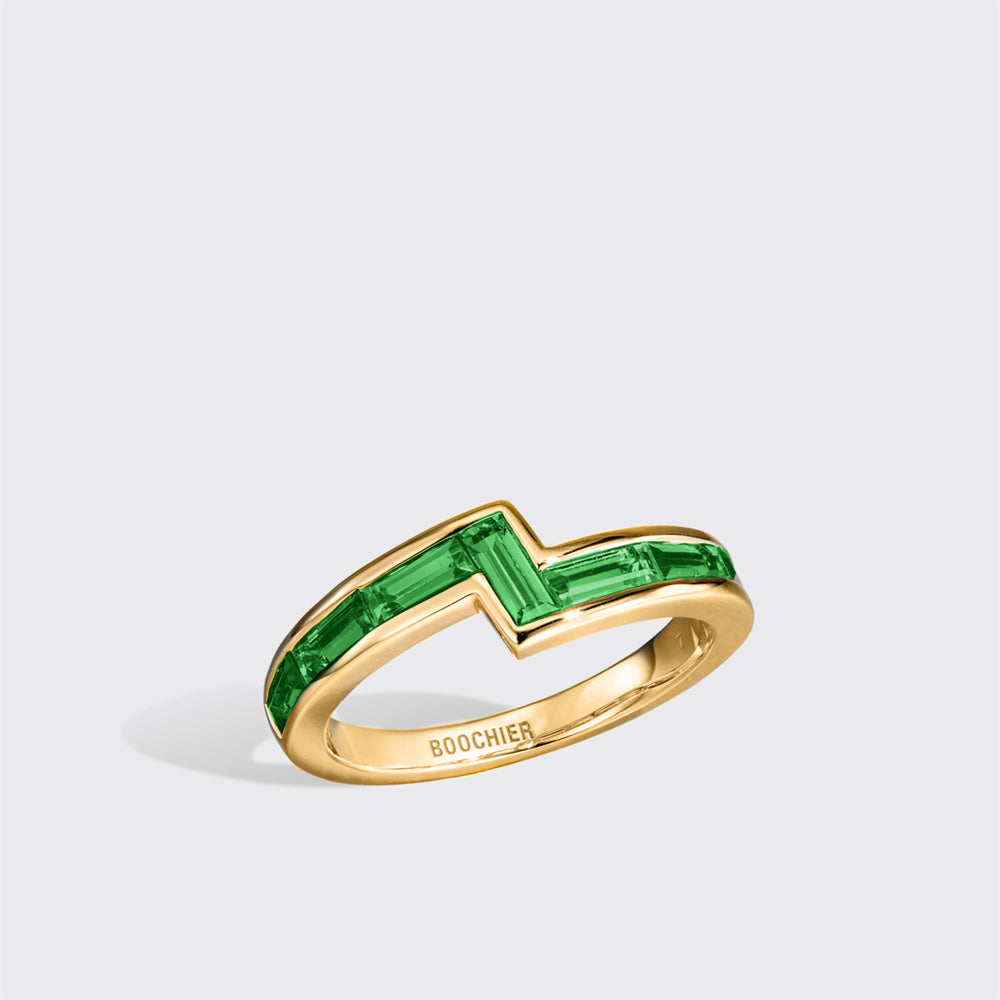 YELLOW GOLD EMERALD ARCADE STACKABLE RING