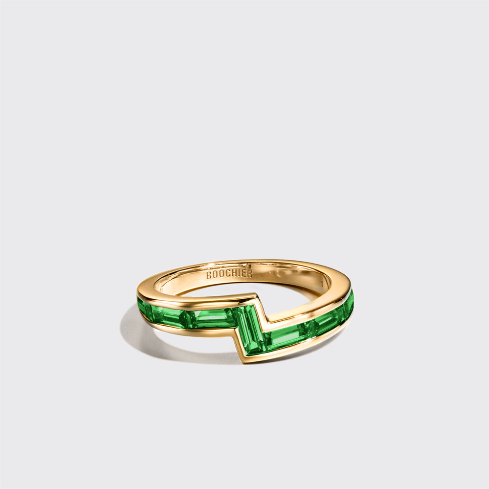 YELLOW GOLD EMERALD ARCADE STACKABLE RING