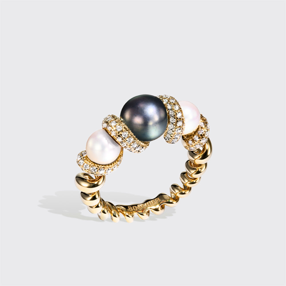 WHITE & GREY PEARLS DIAMOND GUMBALL BEACHING RING