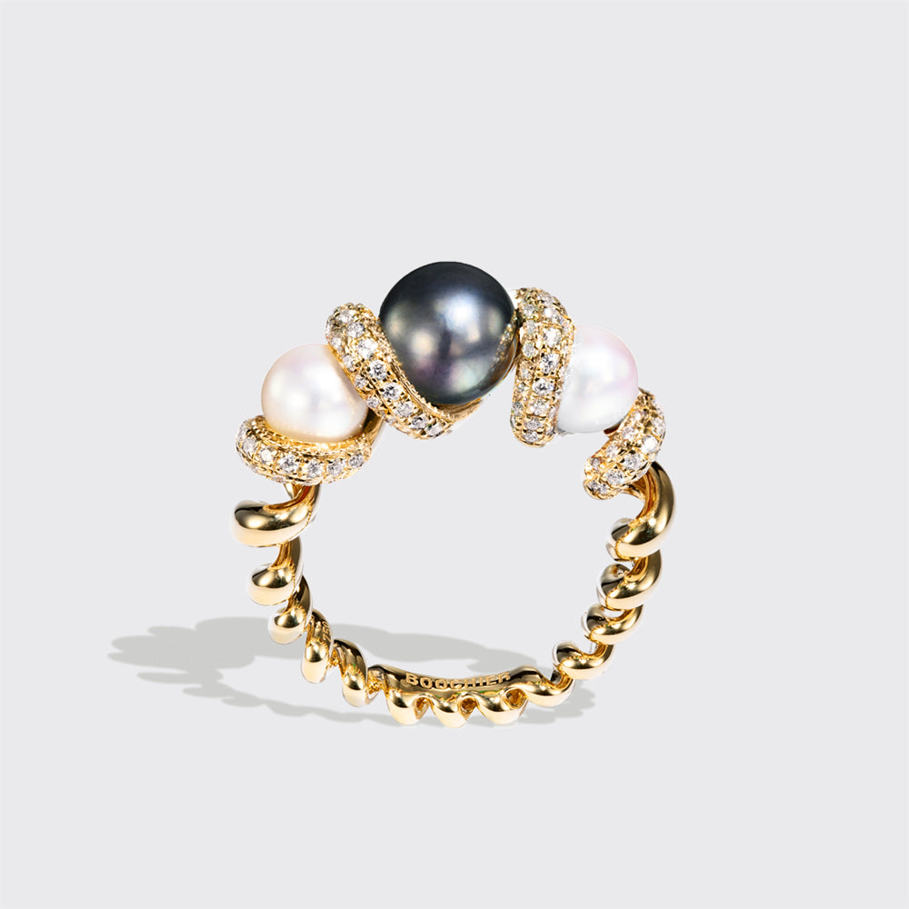 WHITE & GREY PEARLS DIAMOND GUMBALL BEACHING RING