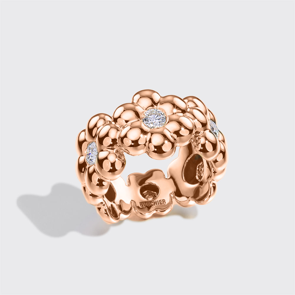 JUMBO ROSE GOLD DIAMOND FLOWER PUFF RING – Boochier