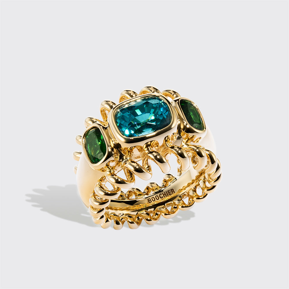 JUMBO BLUE ZIRCON & TSAVORITE SLINKEE ICON RING