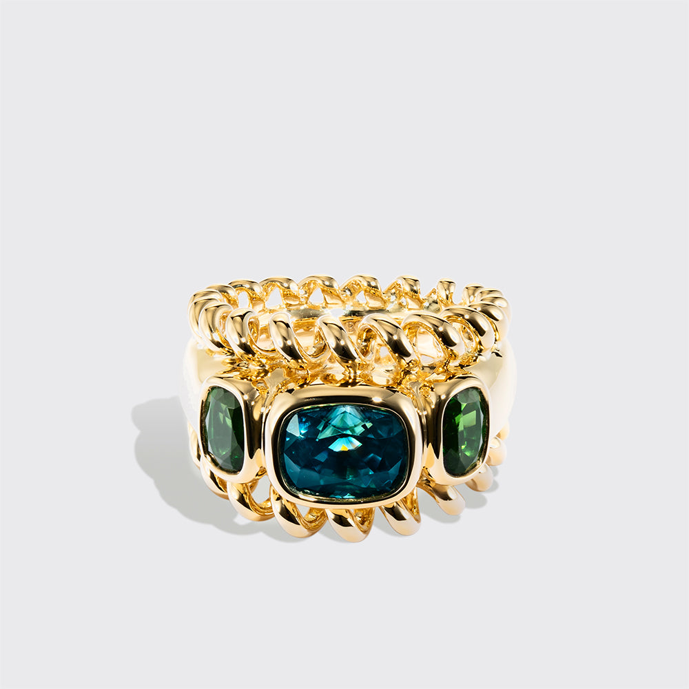 JUMBO BLUE ZIRCON & TSAVORITE SLINKEE ICON RING