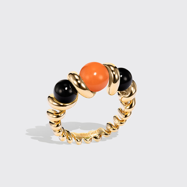 ONYX & CORAL GUMBALL SLINKEE RING