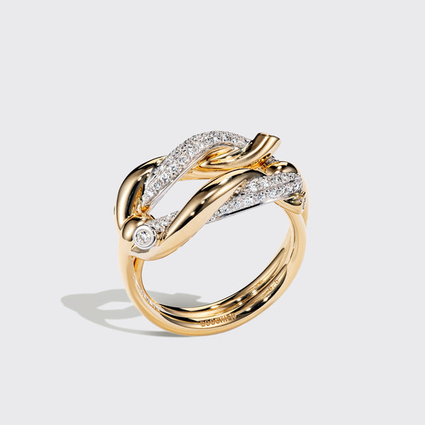 JUMBO YELLOW GOLD-WHITE GOLD HALF DIAMOND TIES BUCKLE RING
