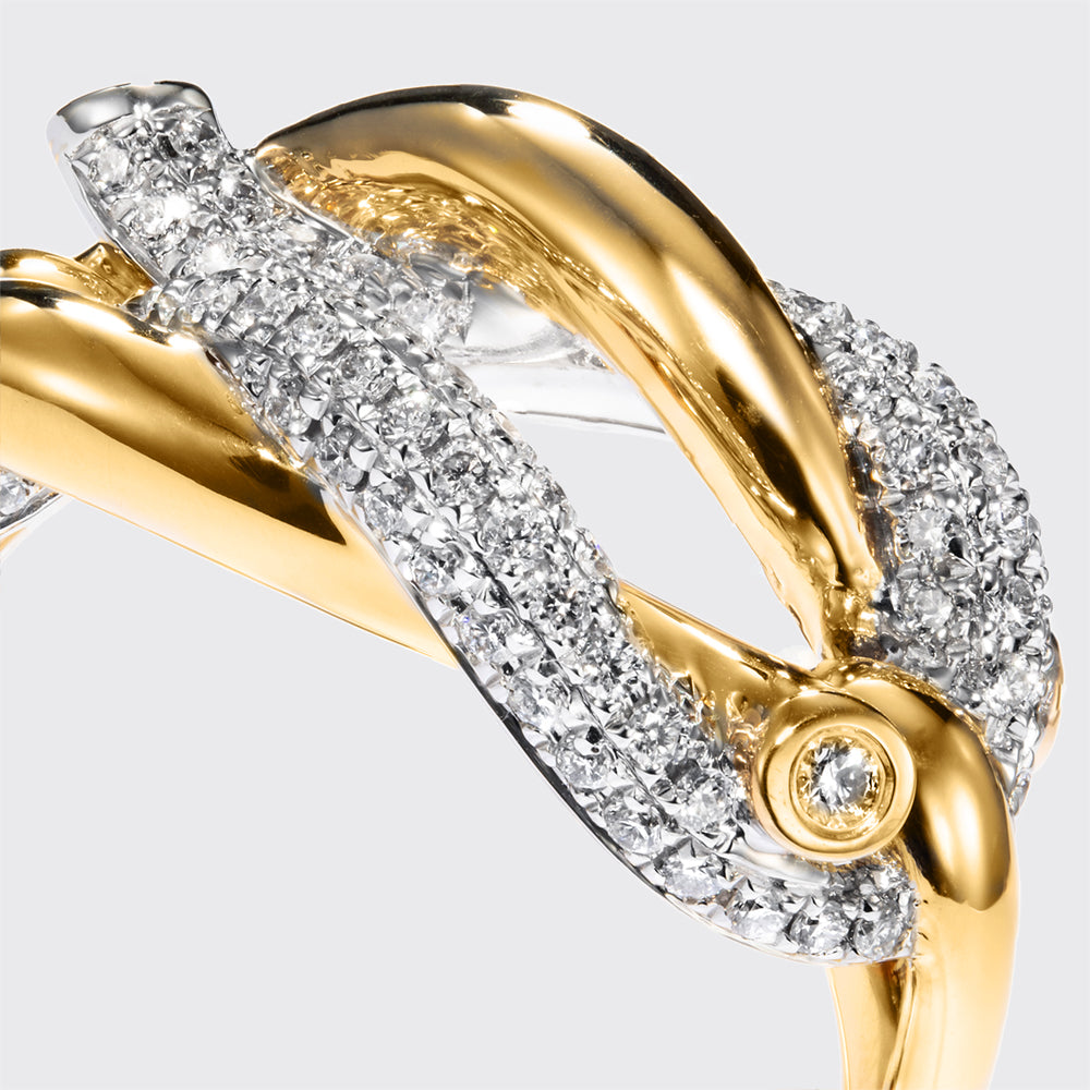 JUMBO YELLOW GOLD-WHITE GOLD HALF DIAMOND TIES BUCKLE RING
