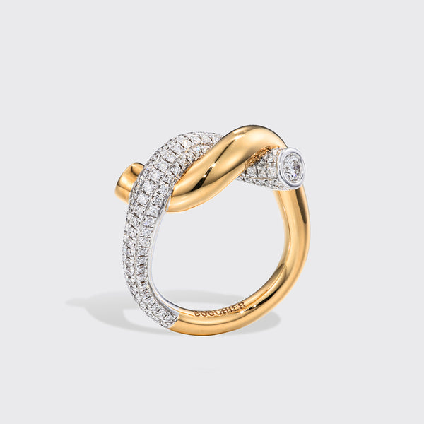 JUMBO YELLOW GOLD-WHITE GOLD HALF DIAMOND TIES RING