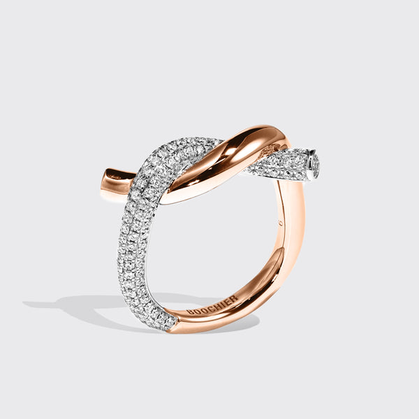 ROSE GOLD-WHITE GOLD HALF DIAMOND TIES RING