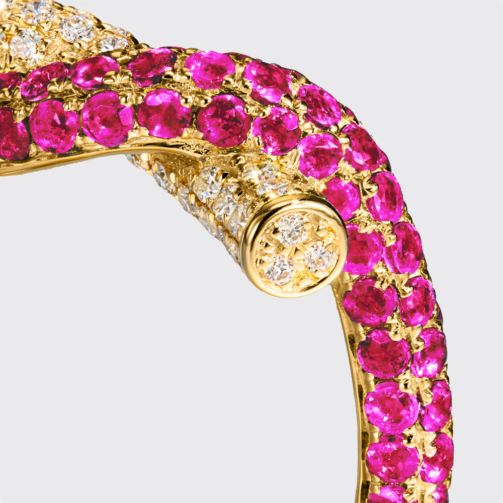 YELLOW GOLD PINK SAPPHIRE AND DIAMOND TIES RING