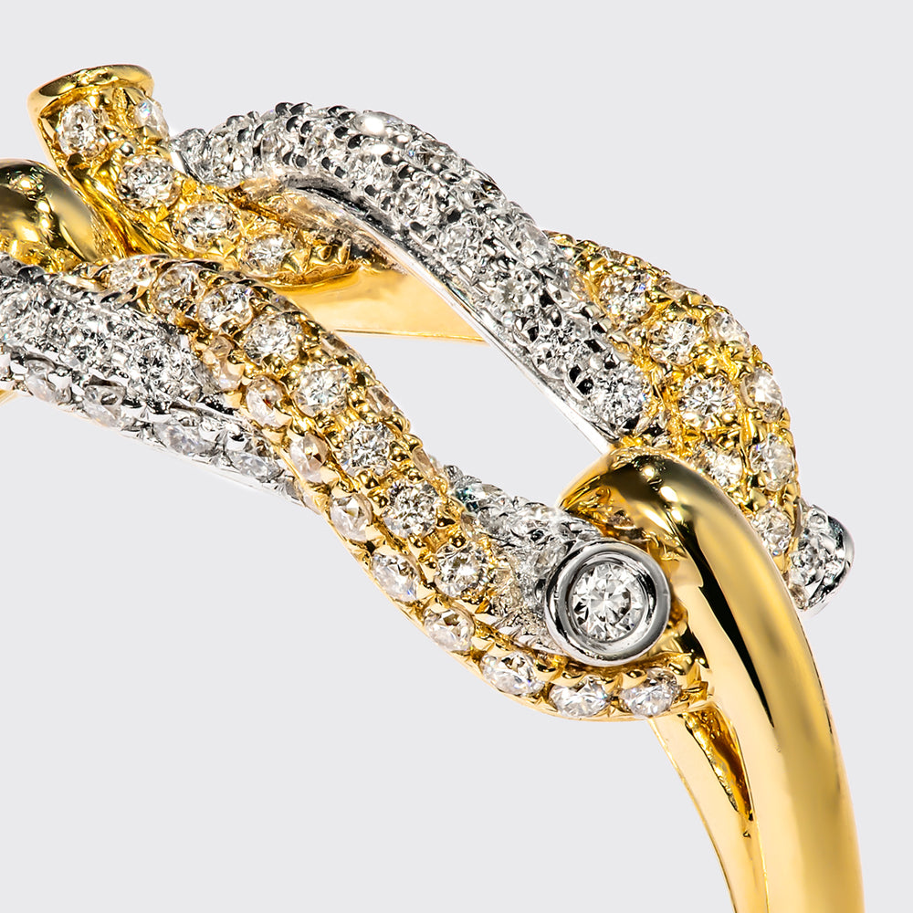 YELLOW GOLD-WHITE GOLD FULL DIAMOND TIES BUCKLE RING