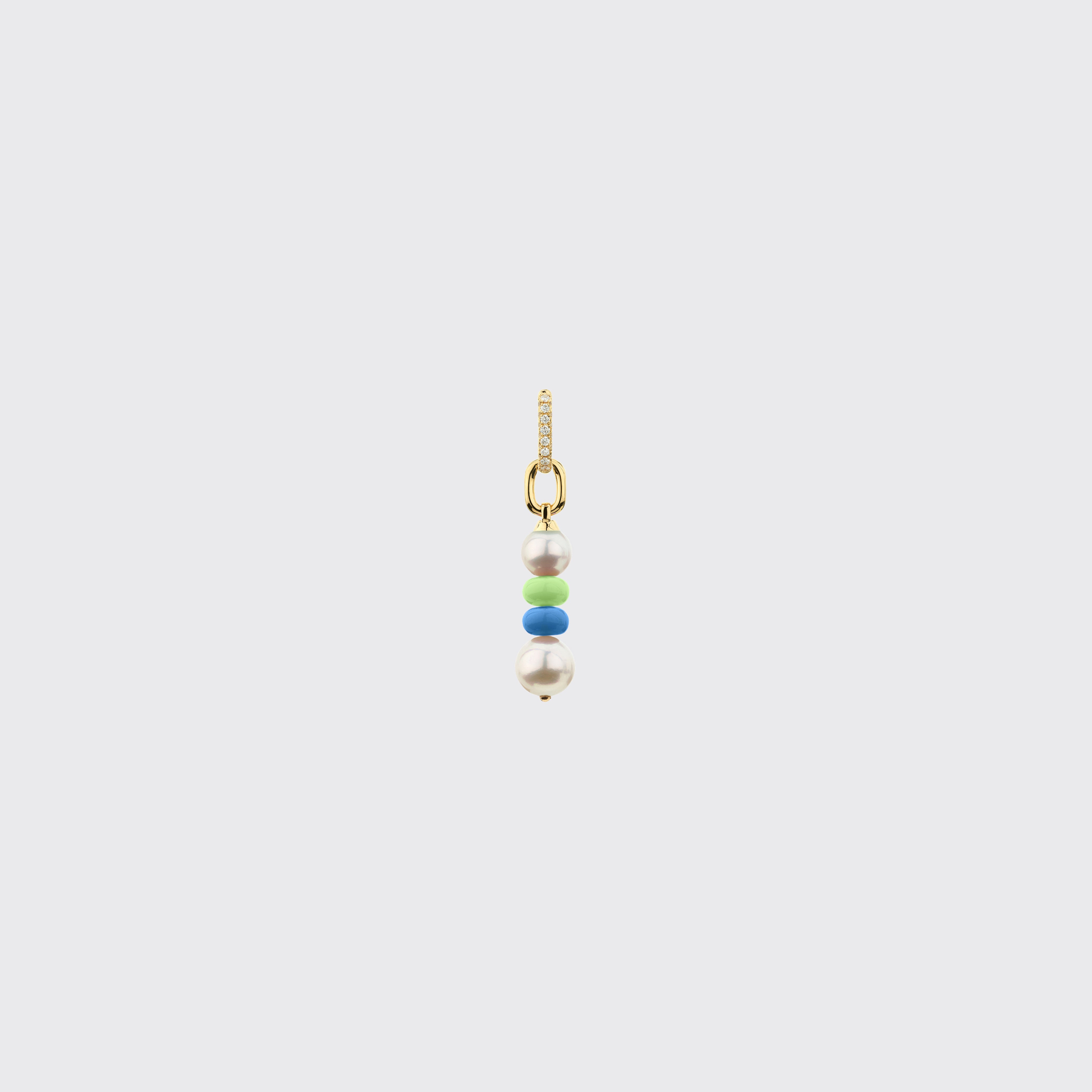 LIME GREEN-DARK BLUE DOUBLE PEARL DIAMOND B-BOY EARRING