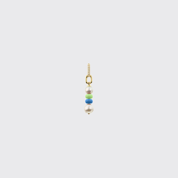 LIME GREEN-DARK BLUE DOUBLE PEARL DIAMOND B-BOY EARRING