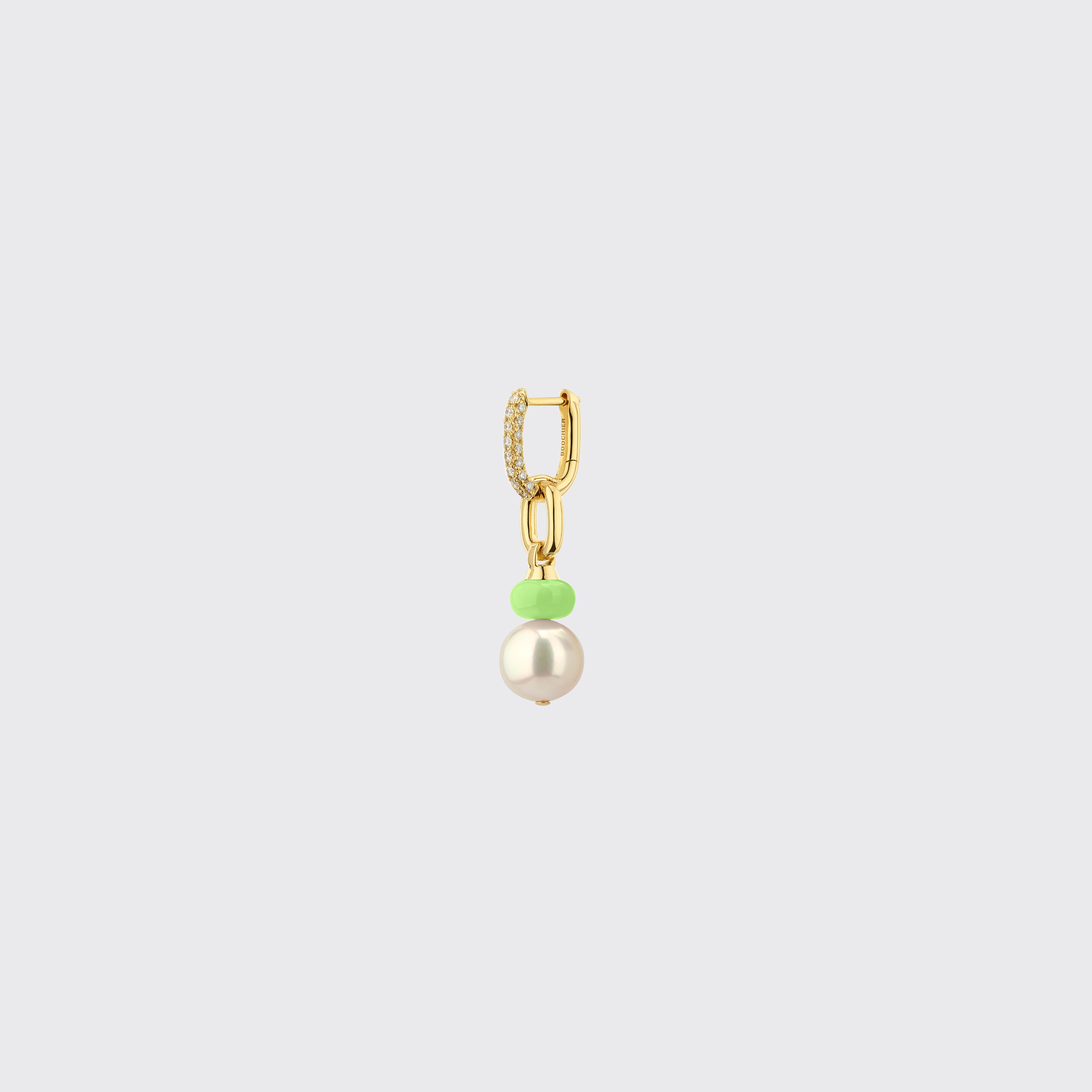 LIME GREEN SINGLE PEARL DIAMOND B-BOY EARRING